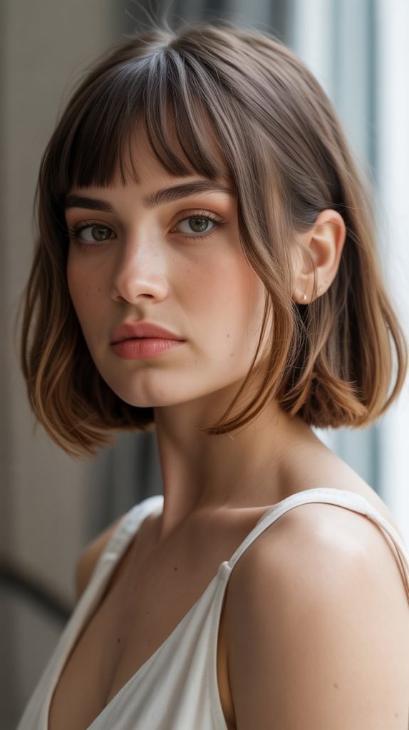 Inverted Bob with Baby Curtain Bangs