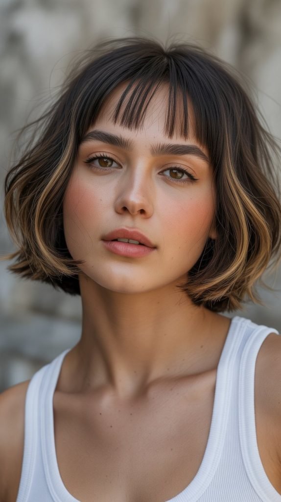 10. Inverted Bob with Baby Curtain Bangs