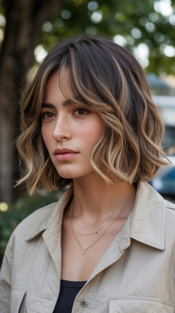  Layered Lob with Graduated Curtain Bangs