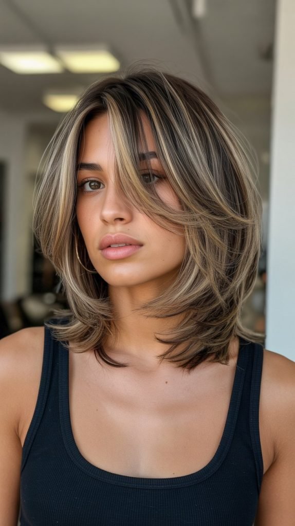  Layered Long Bob with Wispy Side-Swept Bangs