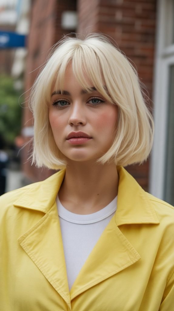 24. Lemon Blonde Bob with Curtain Bangs