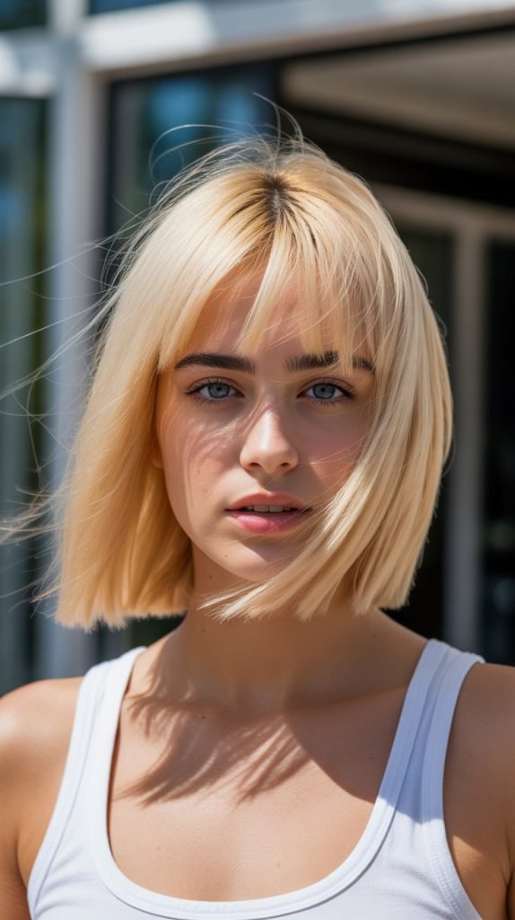 Lemon Blonde Bob with Curtain Bangs