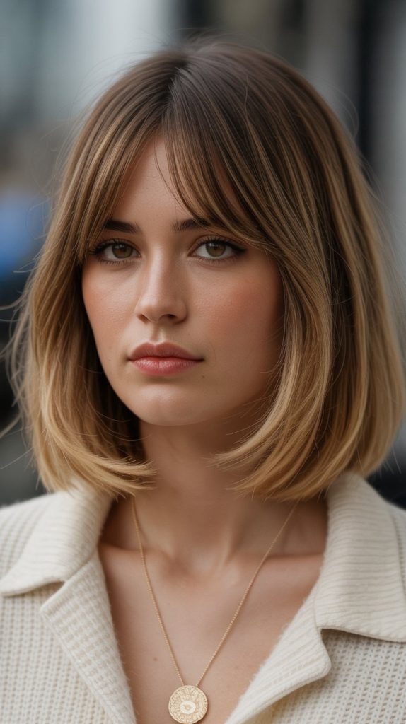 7. Long Bob with Curtain Bangs