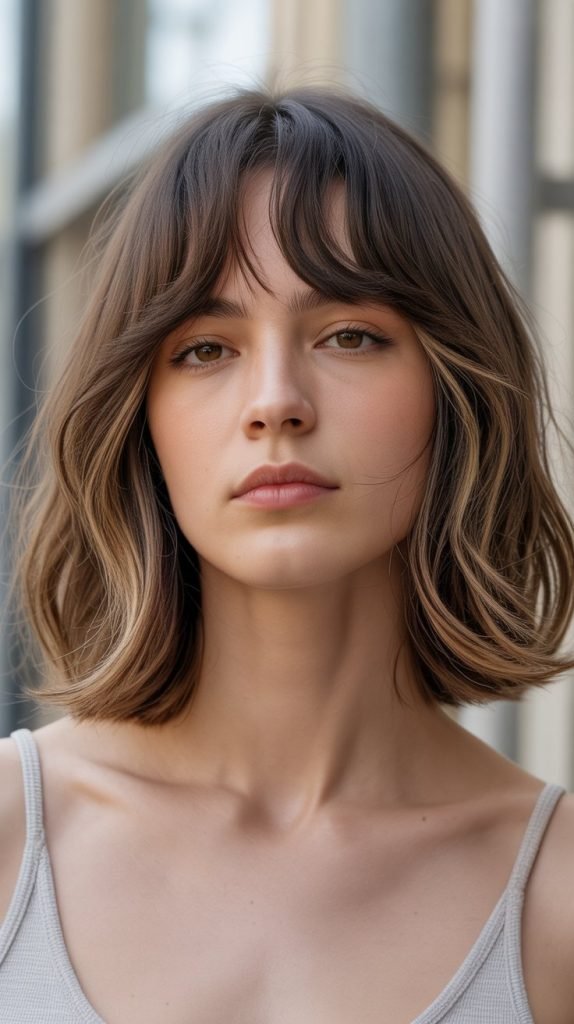 21. Long Bob with Feathered Curtain Bangs