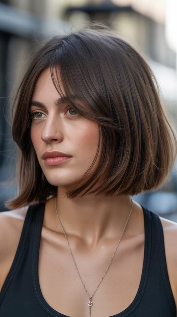 26. Long Bob with Side-Parted Curtain Bangs