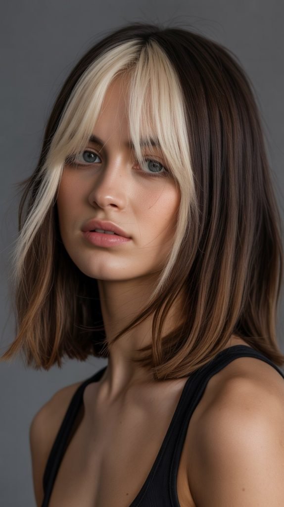 20. Long Bob with Curtain Bangs and Money Pieces