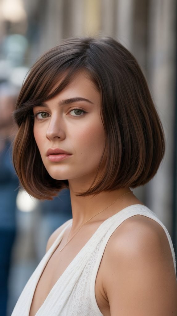 27. Long Bob with Side Swept Bangs
