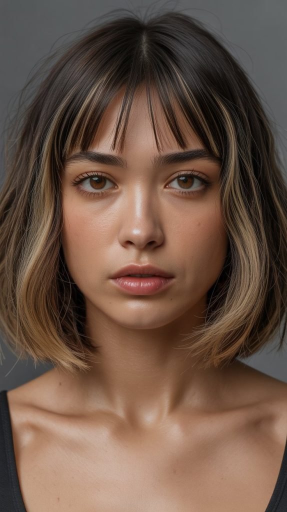 11. Long Bob with Micro Curtain Bangs