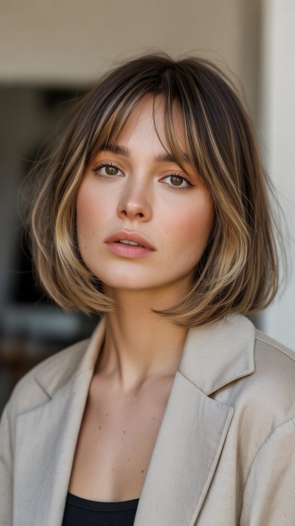 11. Long Bob with Curtain Bangs and Face-Framing Layers