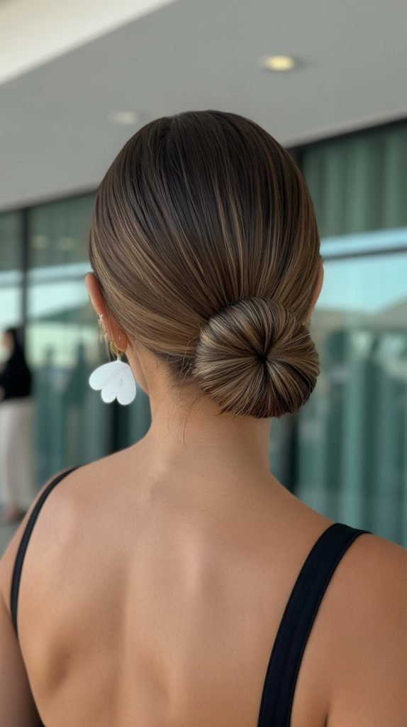 28. Sleek Low Bun with Middle Part