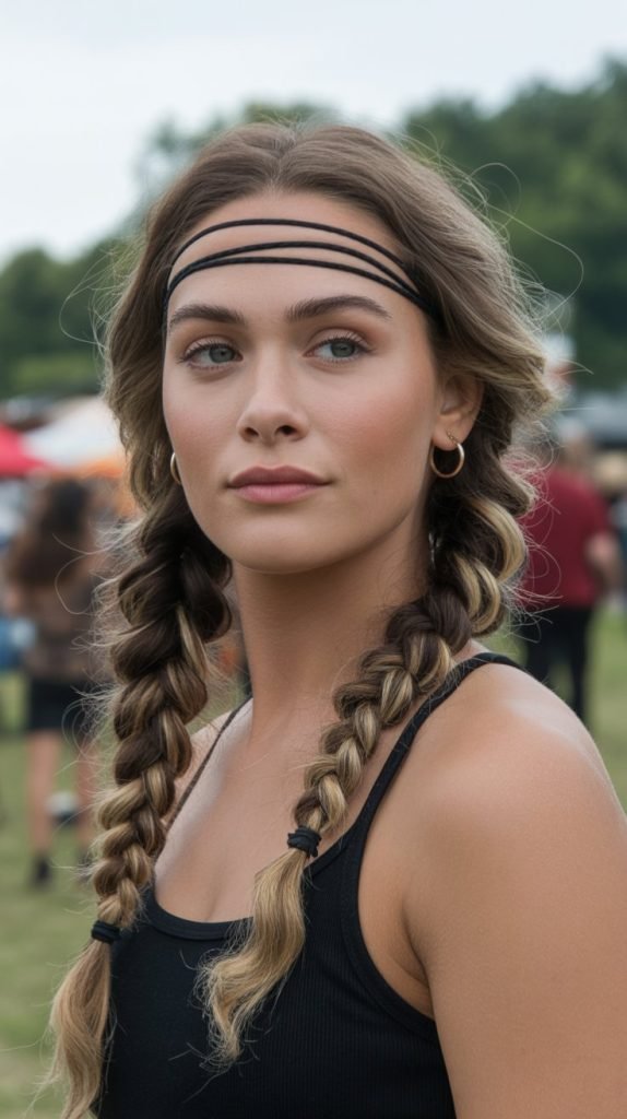 12. Braided Pigtails with Double Headbands