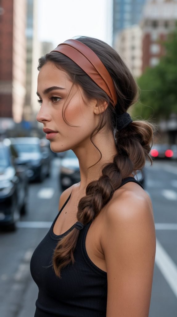 15. Low Twisted Ponytail with Leather Headband