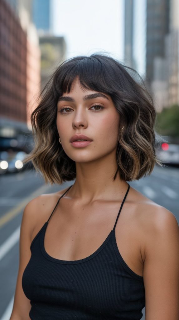 Modern Lob with Micro Curtain Bangs