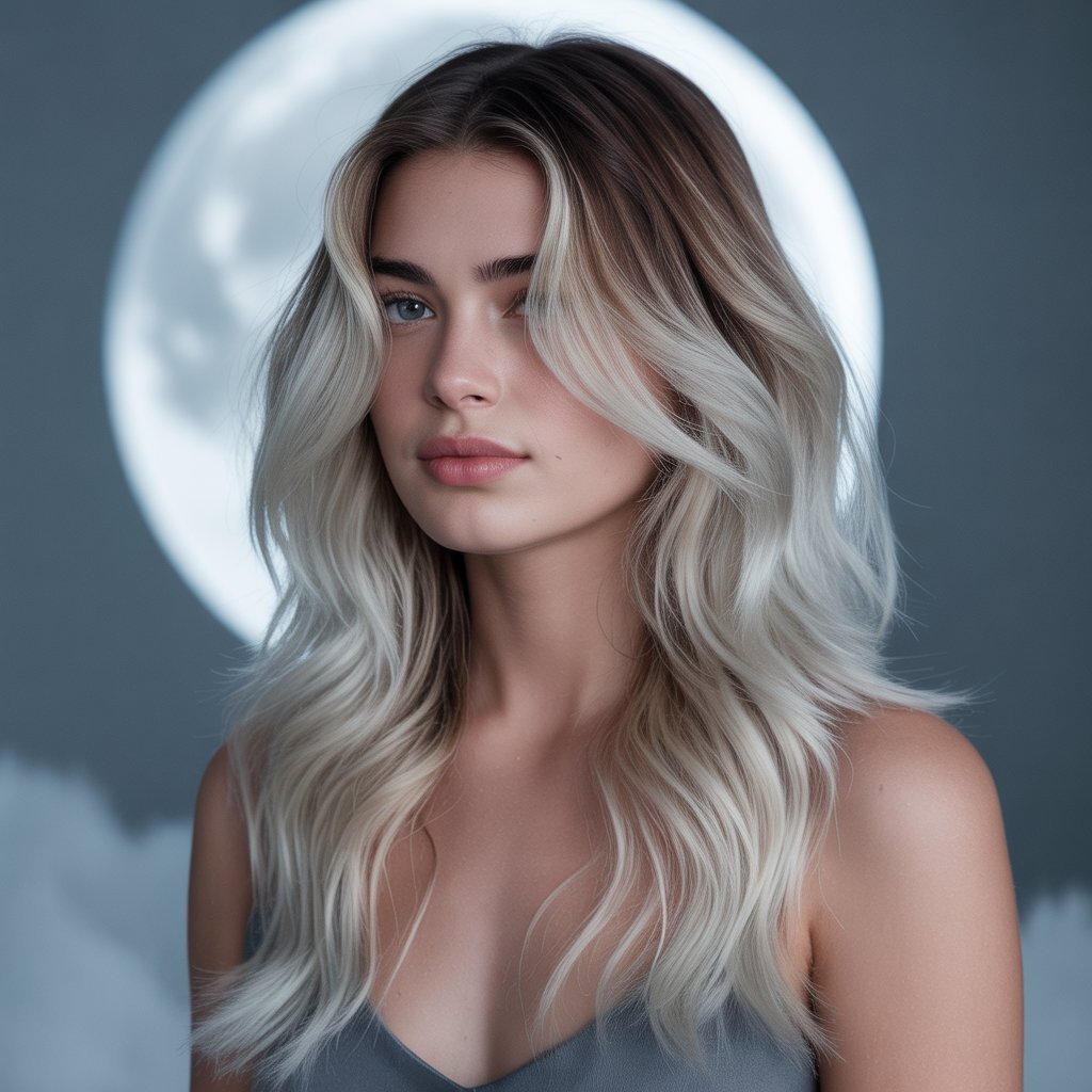 24. Moonlight Blonde Balayage with Pepper Roots
