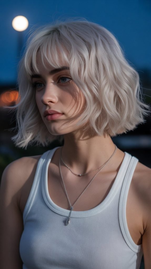 33. Moonstone Blonde Bob with Curtain Bangs