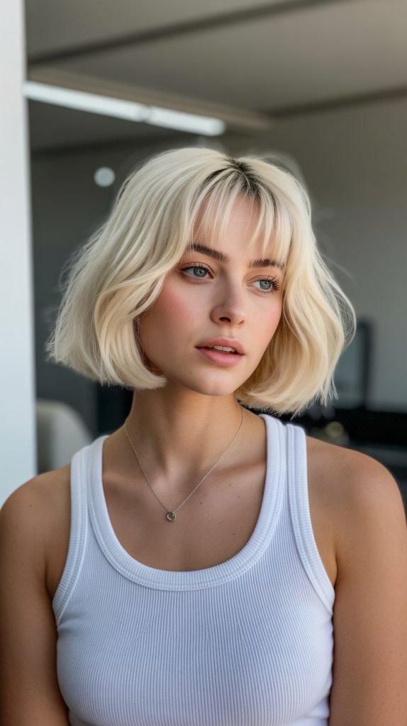 24. Nordic Blonde Bob with Curtain Bangs