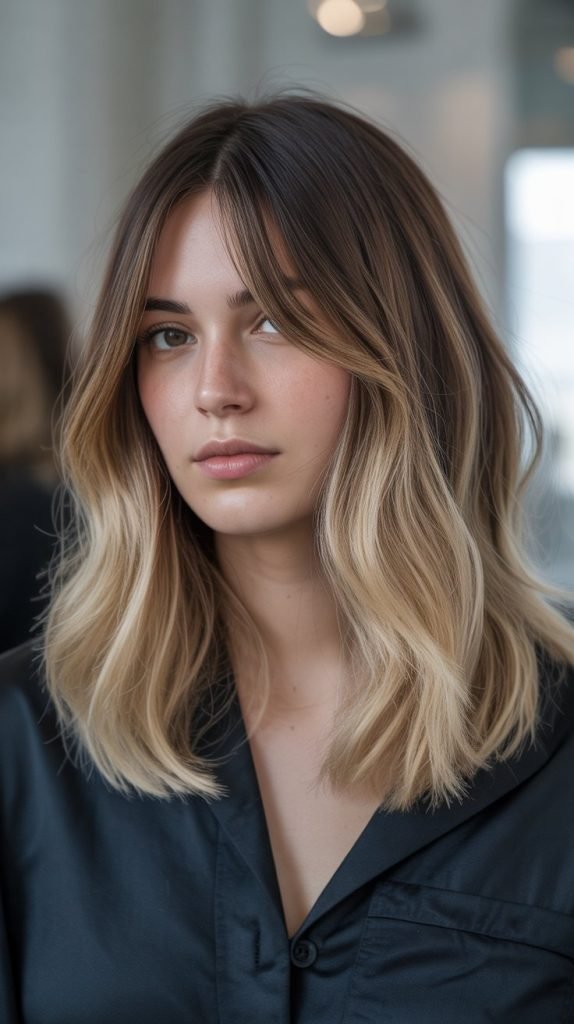 Ombré Long Bob with Color-Melting Curtain Bangs