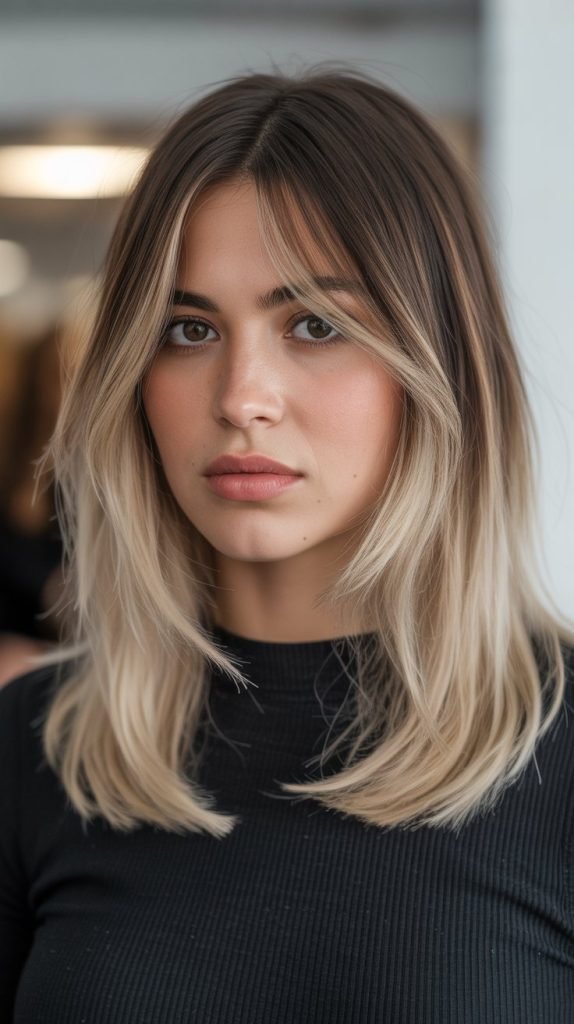 20. Ombré Long Bob with Curtain Bangs