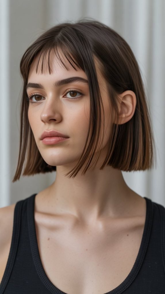 13. Minimalist Straight Long Bob with Thin Curtain Bangs