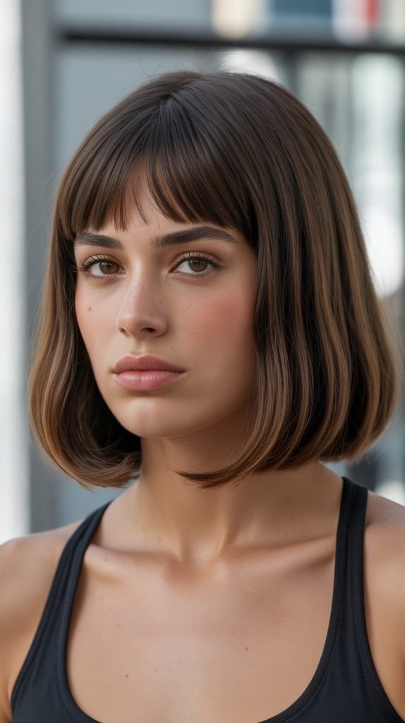 7. Straight Long Bob with Baby Curtain Bangs