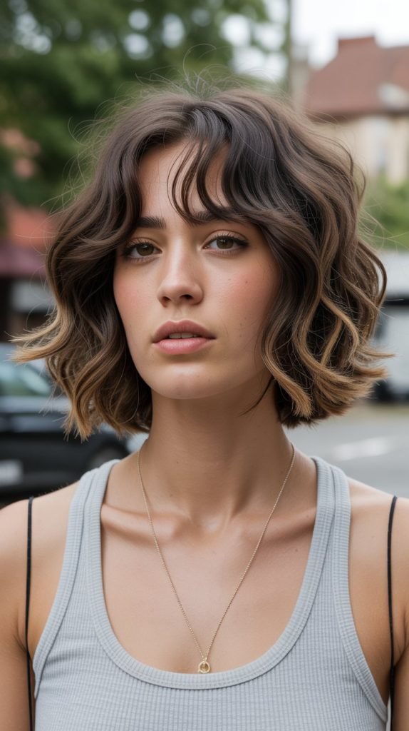 15. Tousled Long Bob with Piecey Curtain Bangs