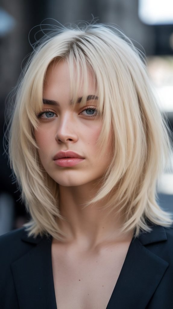 6. Asymmetrical Long Bob with Curtain Bangs