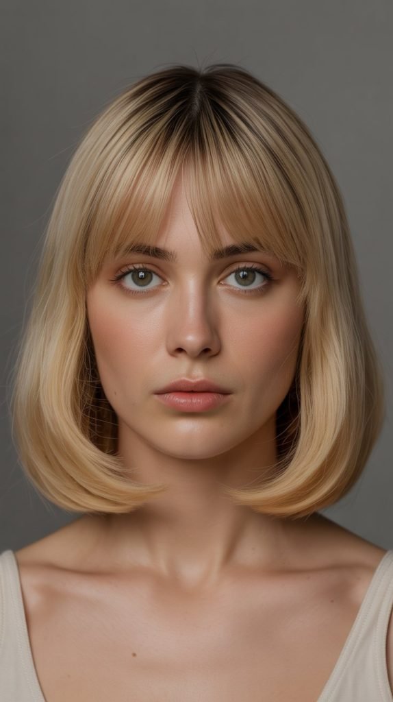 Inverted Bob with Curtain Bangs for Oval Faces