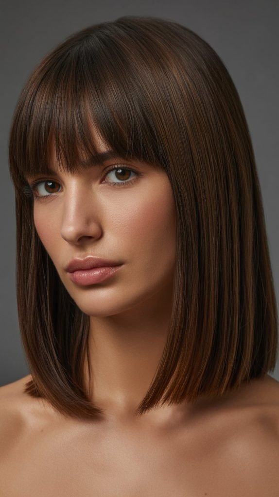  Straight Hair Long Bob with Curtain Bangs