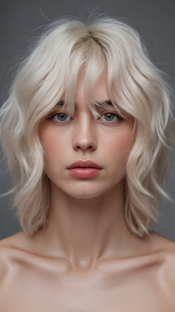 17. Platinum Long Bob with Curtain Bangs