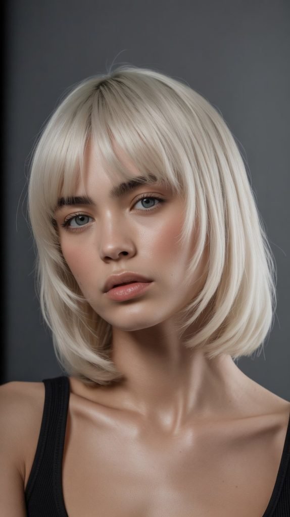 5. Sleek Long Bob with Baby Bangs