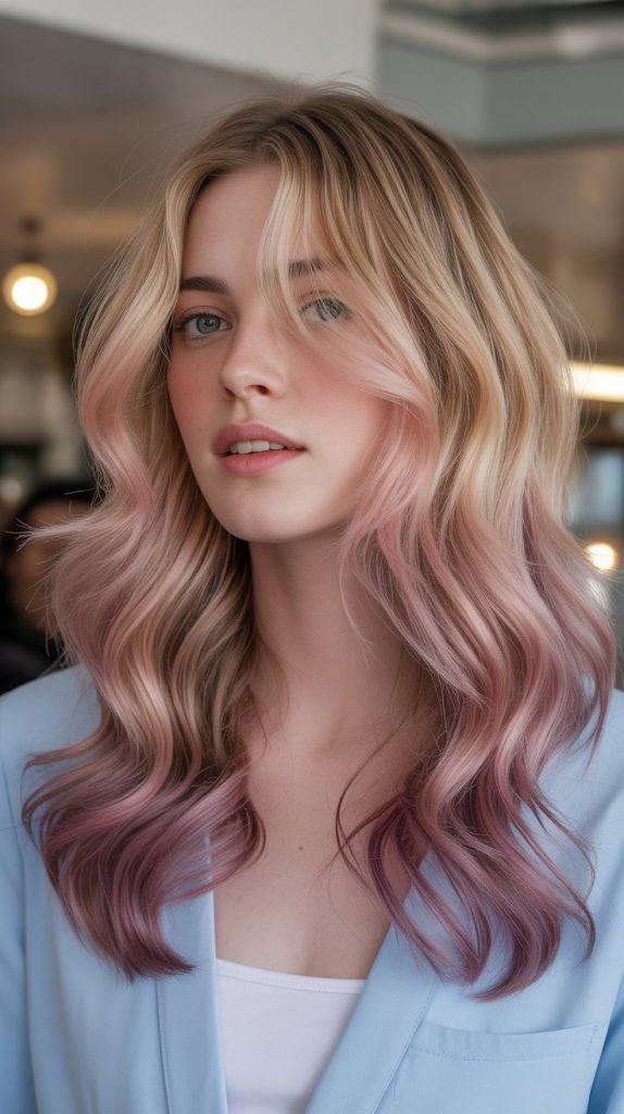 Champagne Rose Blonde with Mauve Lowlights