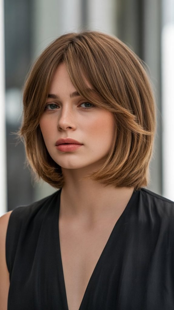 6. Layered Long Bob with Feathered Bangs