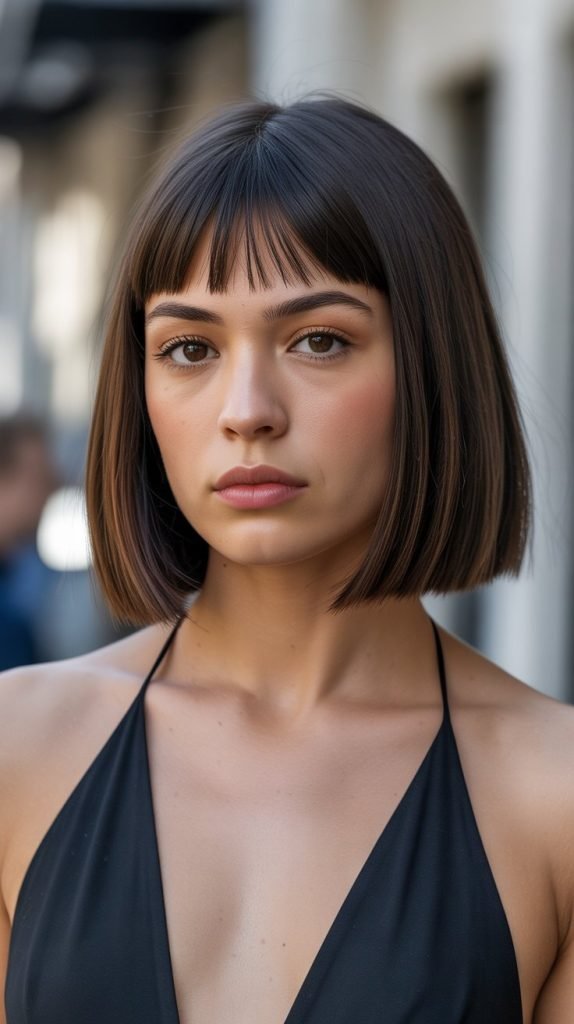 Straight Long Bob with Micro Curtain Bangs