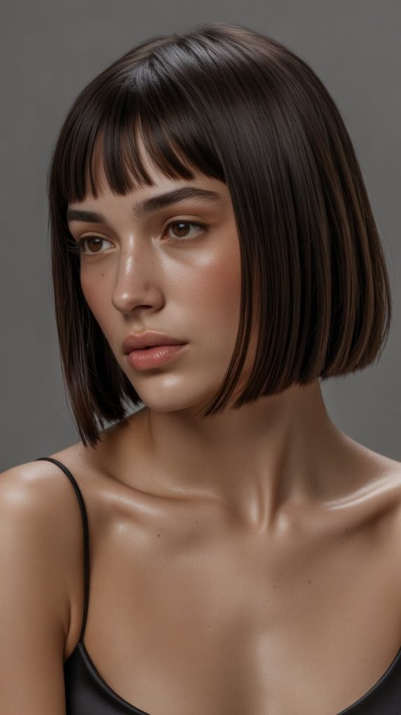 9. Sleek Long Bob with Micro Bangs
