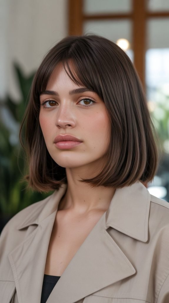 Classic Middle-Parted Long Bob with Curtain Bangs