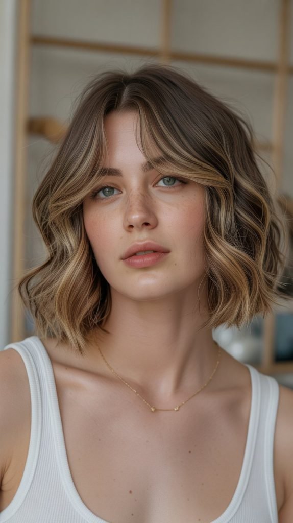 4. Wavy Long Bob with Long Side Bangs