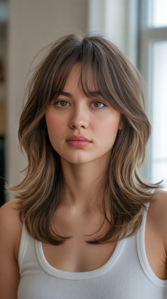 11. Wispy Curtain Bangs with Layers