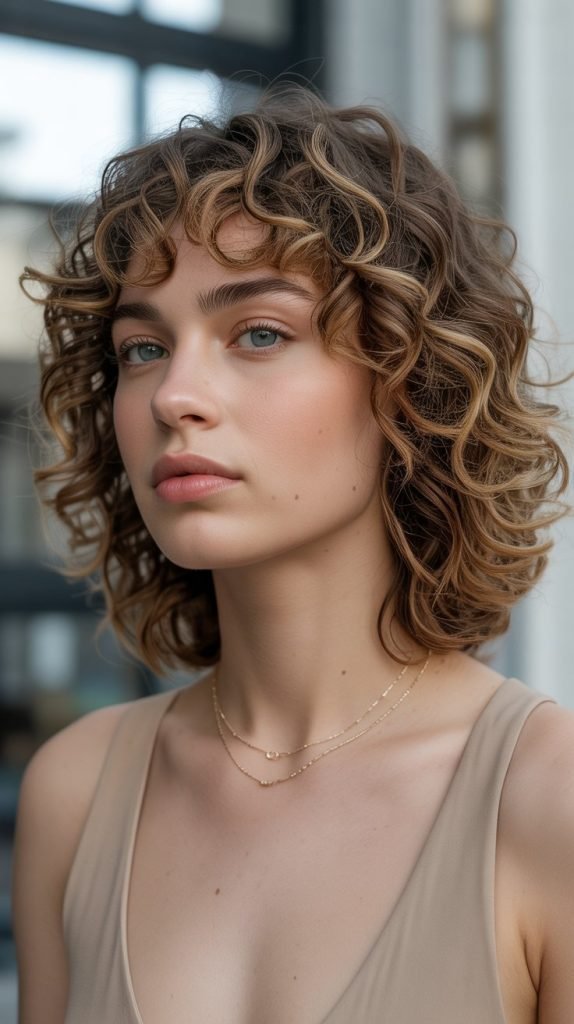 12. Curly Long Bob with Curly Bangs