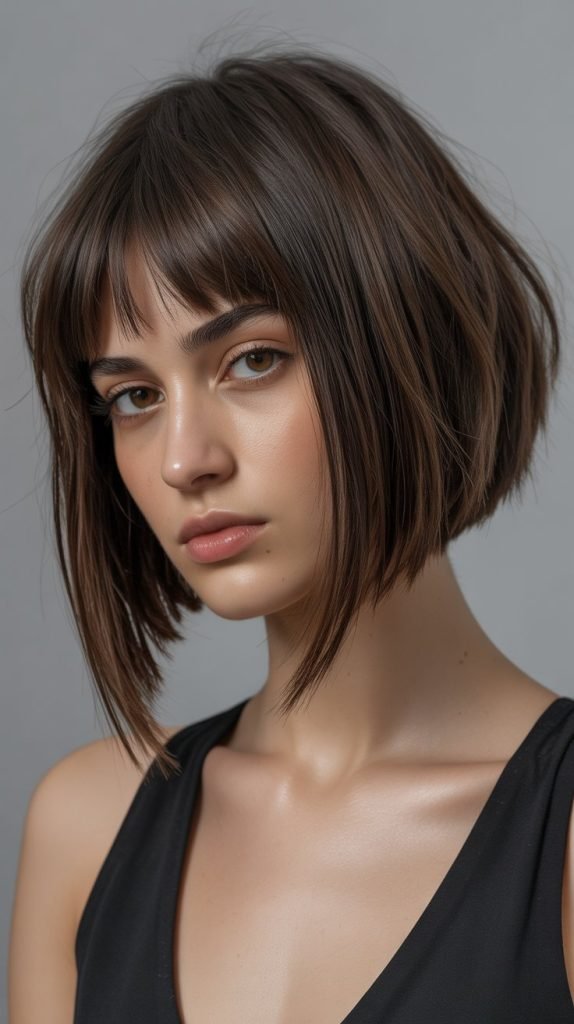 5. Asymmetrical Long Bob with Choppy Bangs