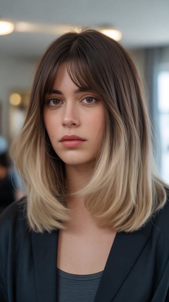 Ombré Long Bob with Curtain Bangs