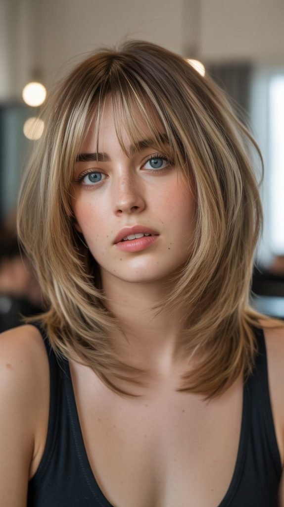 17. Long Bob with Razored Bangs and Layers