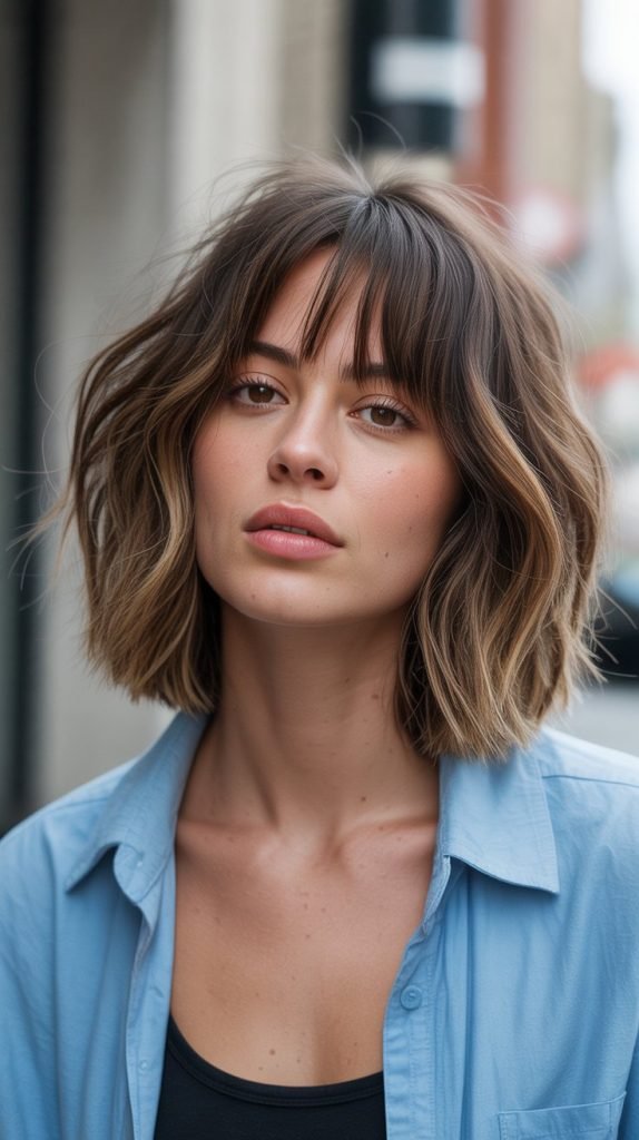 8. Tousled Long Bob with Piecey Bangs