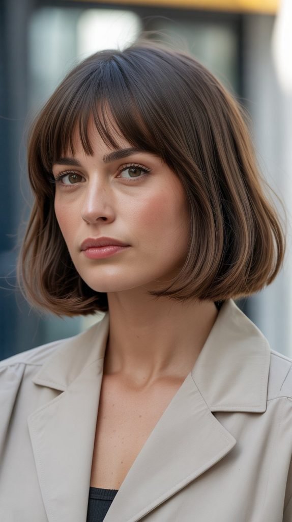 19. Long Bob with Eyebrow-Grazing Bangs