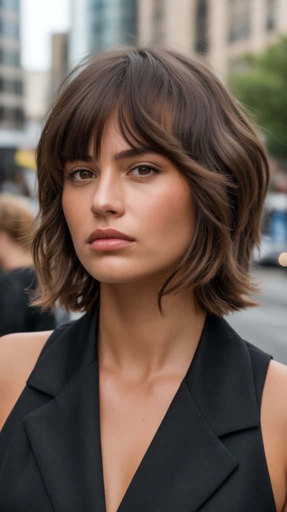 24. Long Bob with Choppy Layers and Bangs