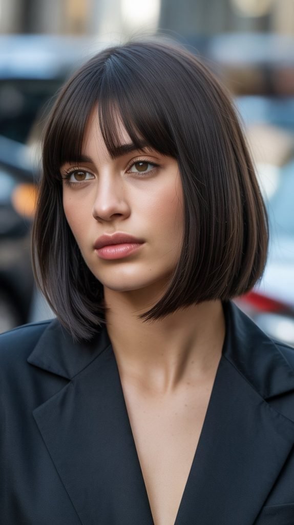 Precision Long Bob with Sharp Curtain Bangs