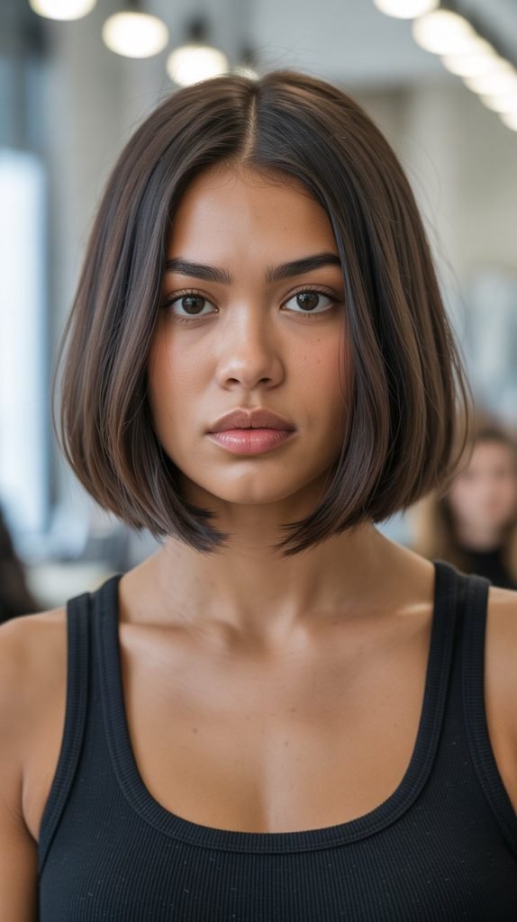 15. Blunt Cut Lob with Center Part