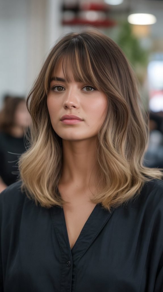 21. Long Bob with Blended Bangs and Ombré