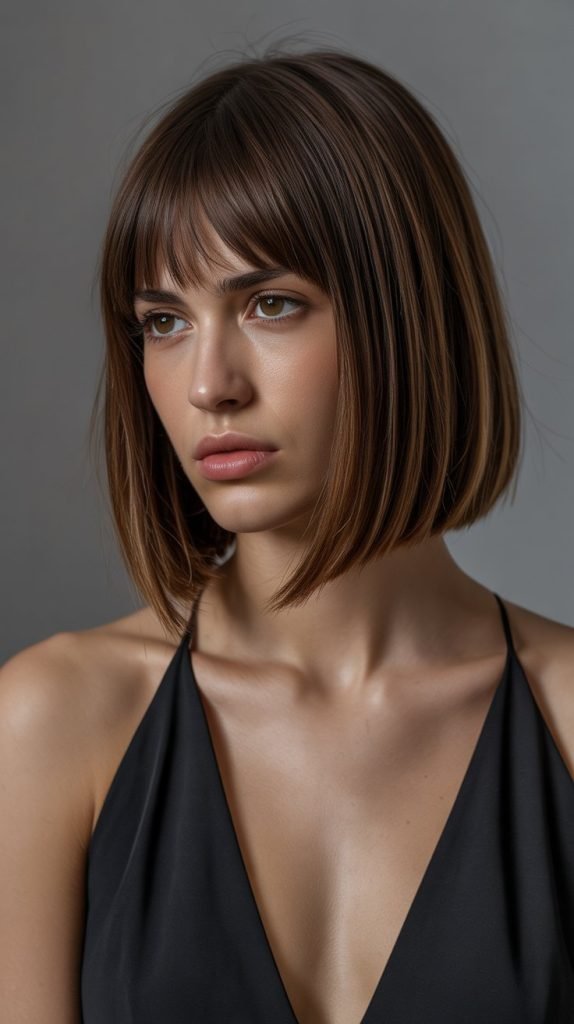 26. Long Bob with Diagonal Bangs