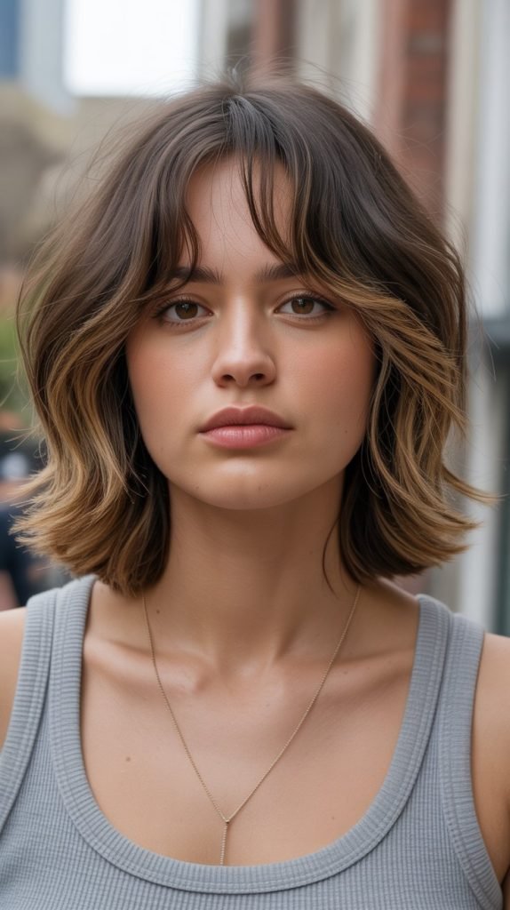 4. Shoulder-Length Shag with Bangs