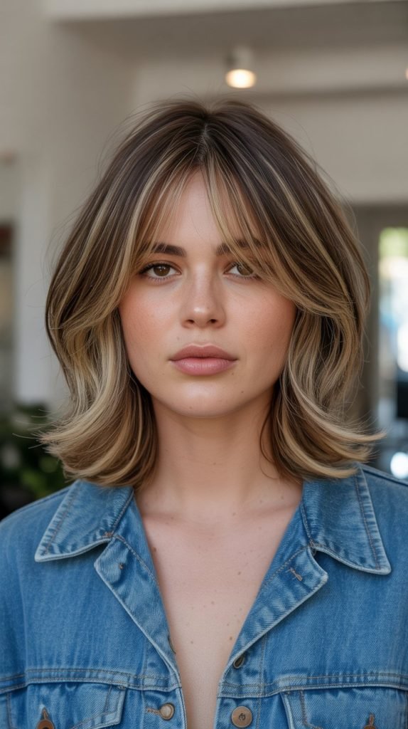  Layered Long Bob with Feathered Curtain Bangs